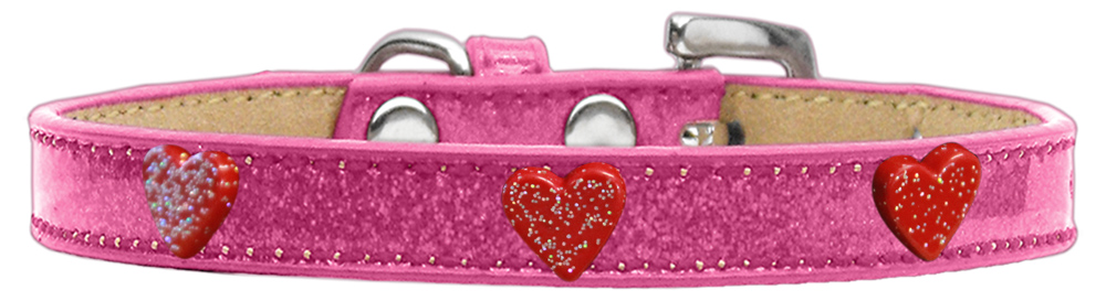 Red Glitter Heart Widget Dog Collar Pink Ice Cream Size 18